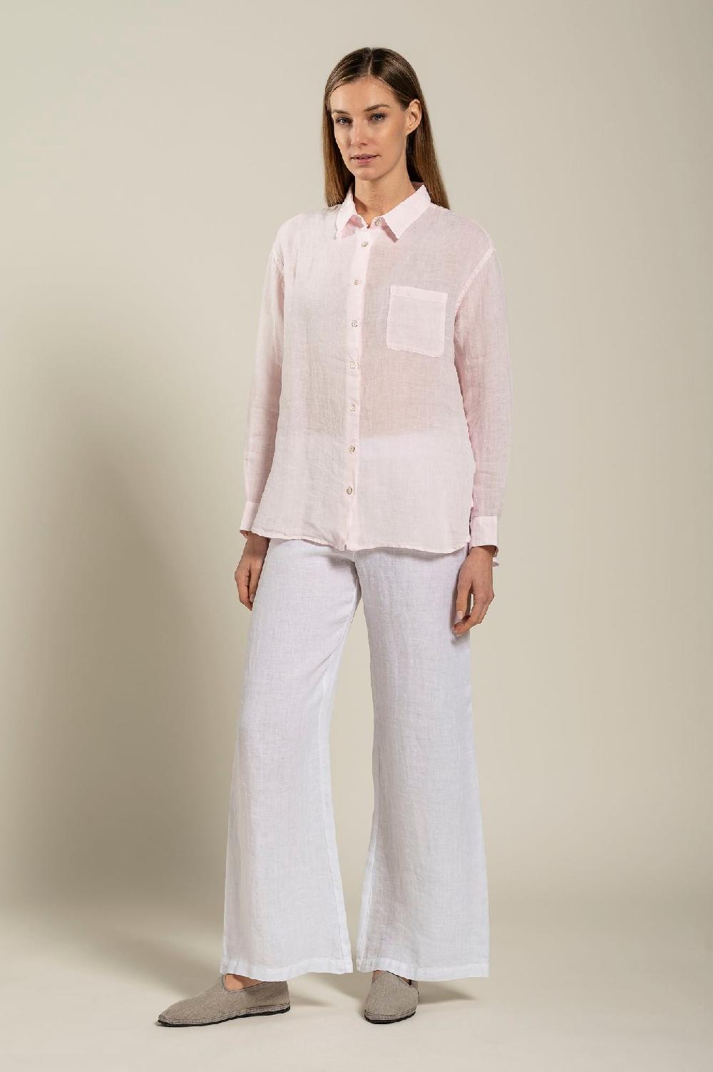 120% Lino Long Sleeve Woman Classic Shirt With Pocket