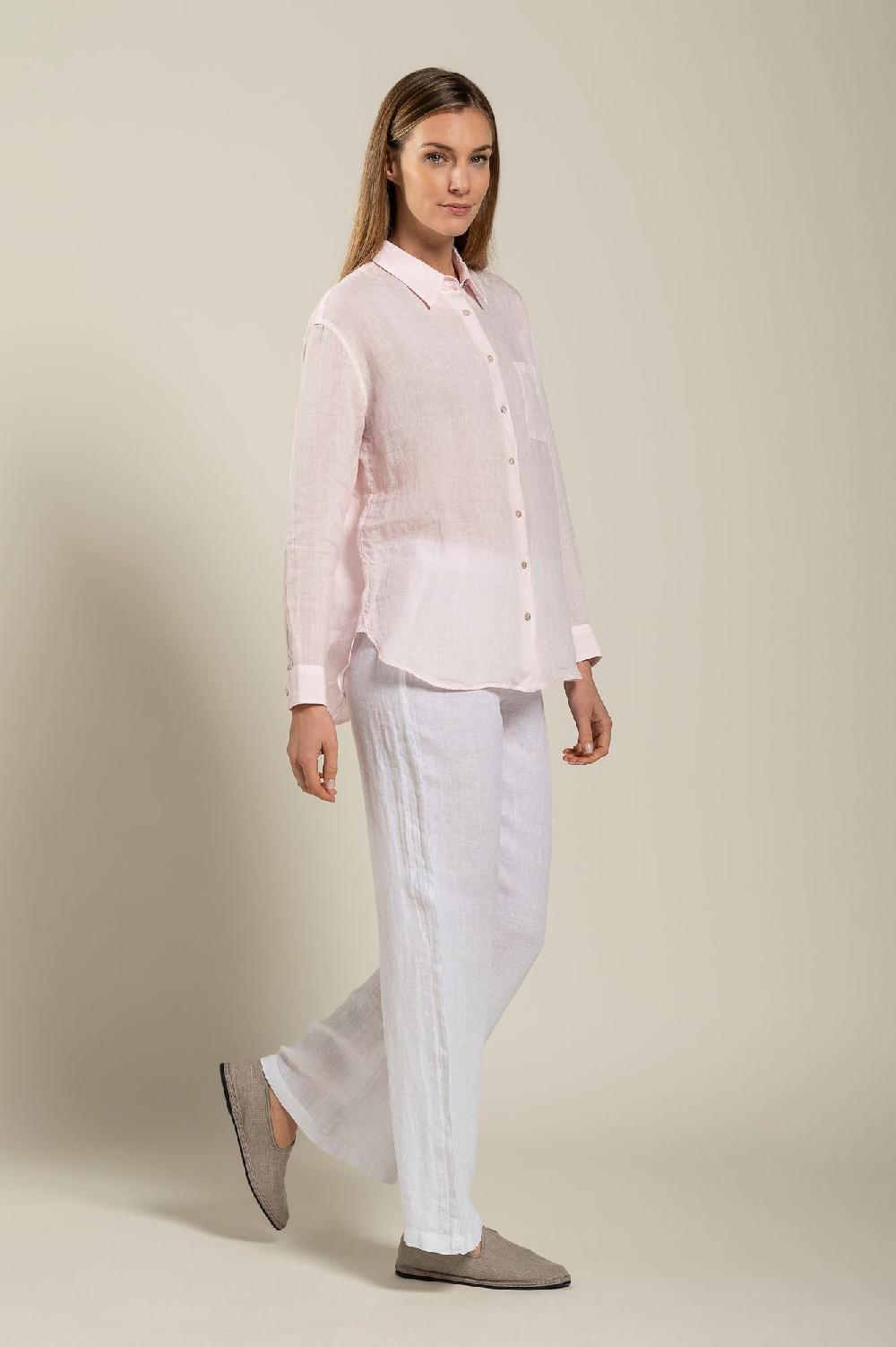 120% Lino Long Sleeve Woman Classic Shirt With Pocket