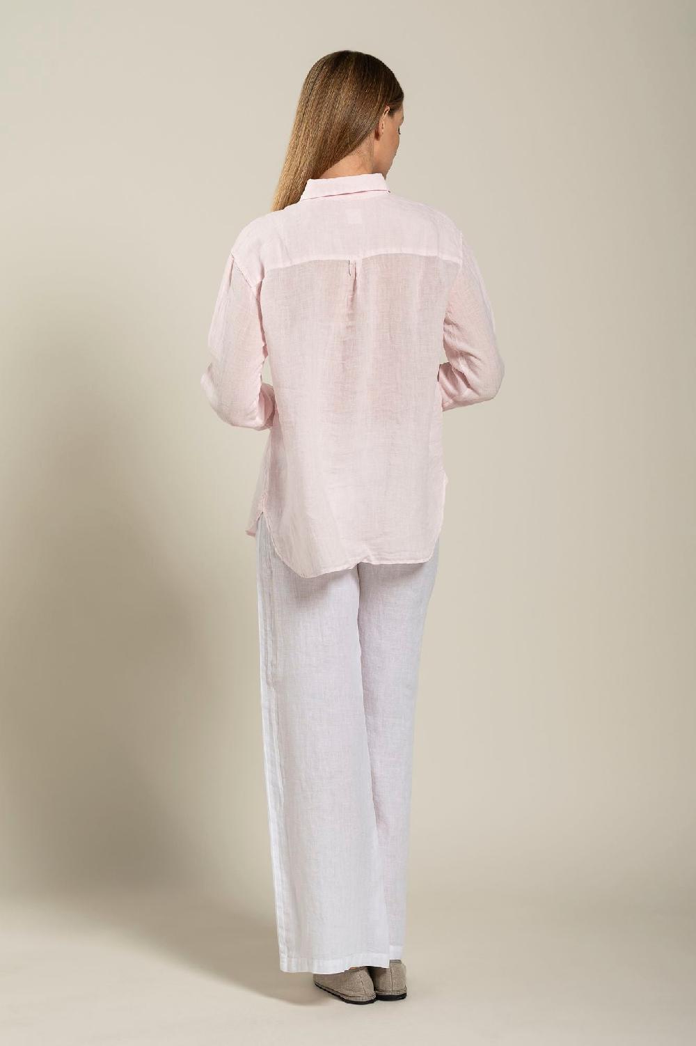 120% Lino Long Sleeve Woman Classic Shirt With Pocket