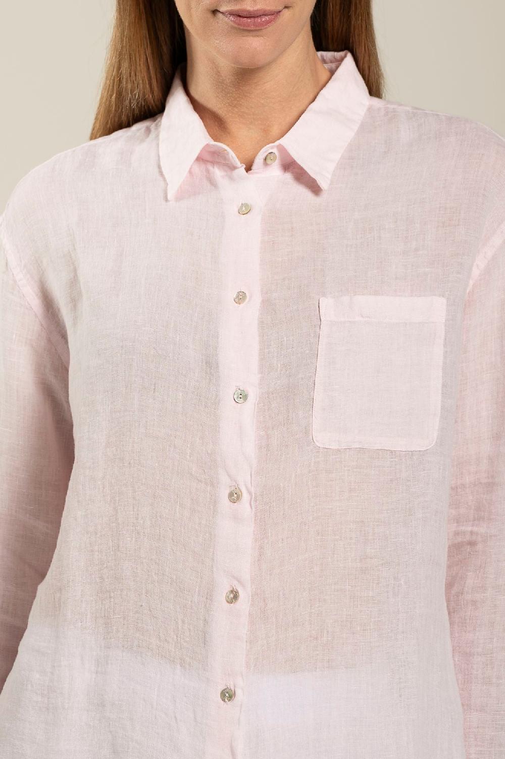 120% Lino Long Sleeve Woman Classic Shirt With Pocket
