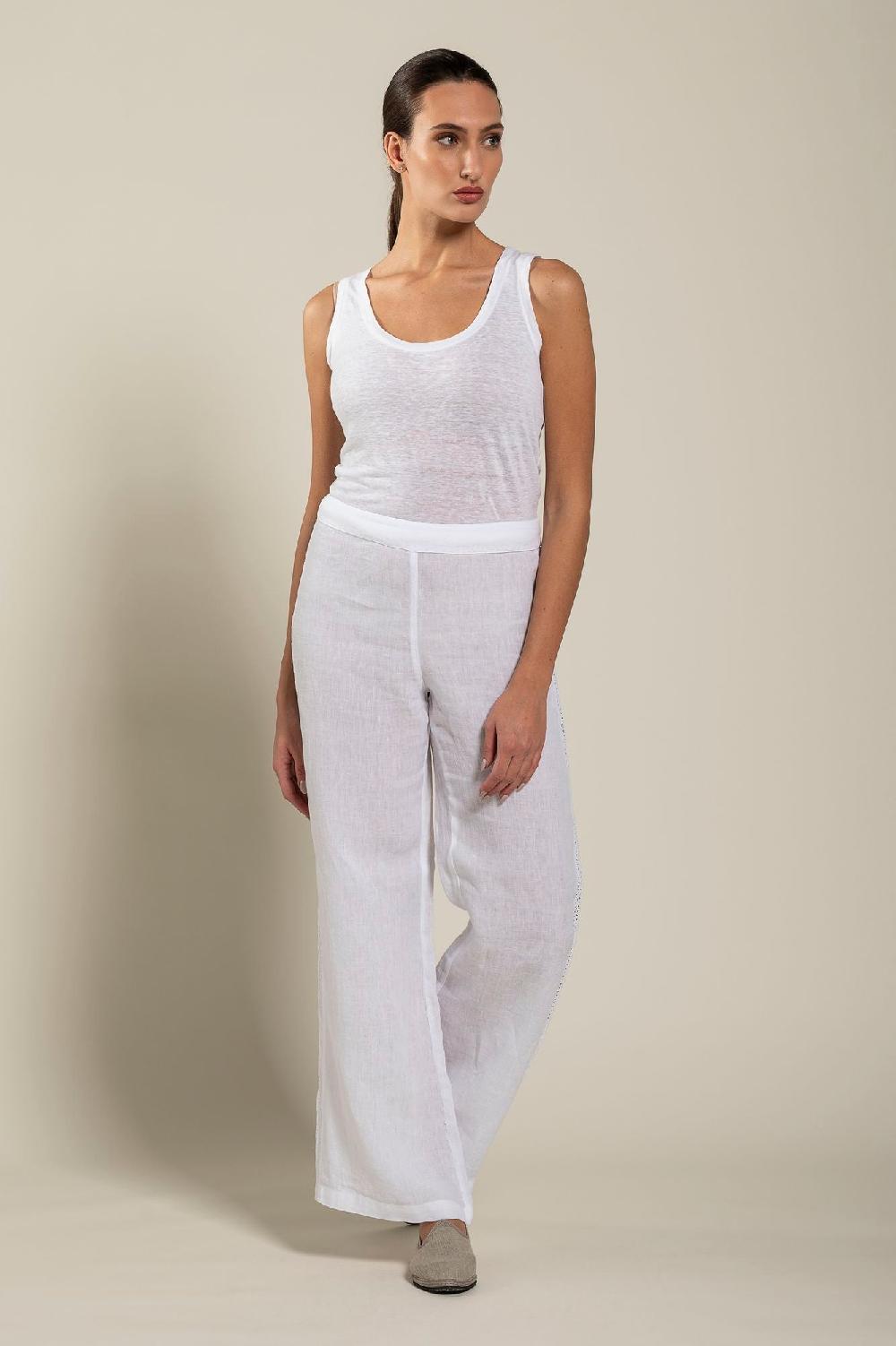 120% Lino Wide-Leg Long Pant With Embroidered Detail