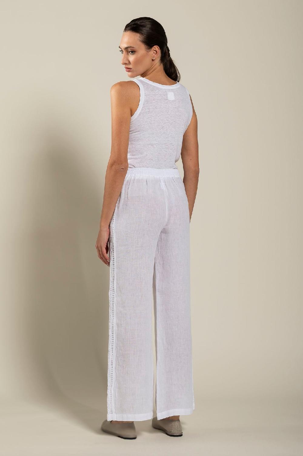 120% Lino Wide-Leg Long Pant With Embroidered Detail