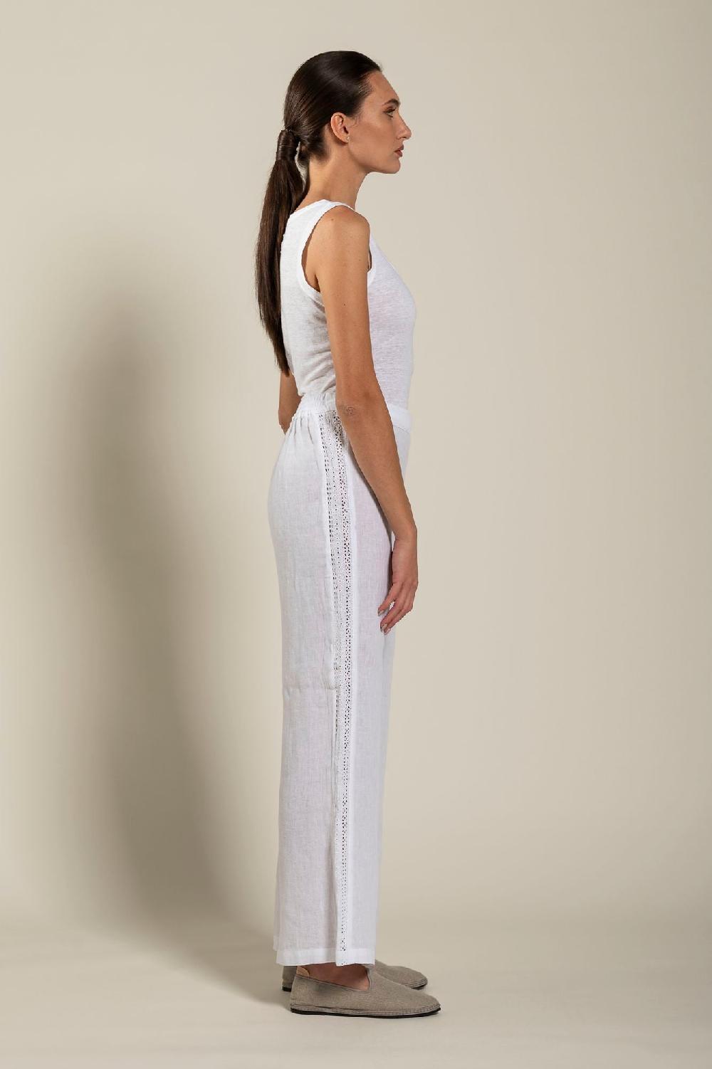120% Lino Wide-Leg Long Pant With Embroidered Detail