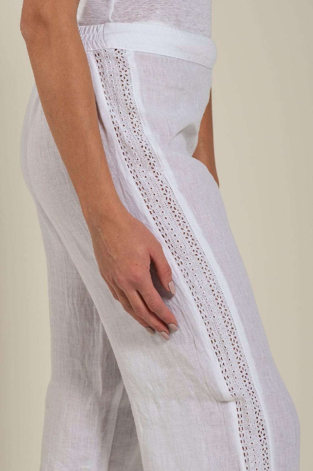 120% Lino Wide-Leg Long Pant With Embroidered Detail