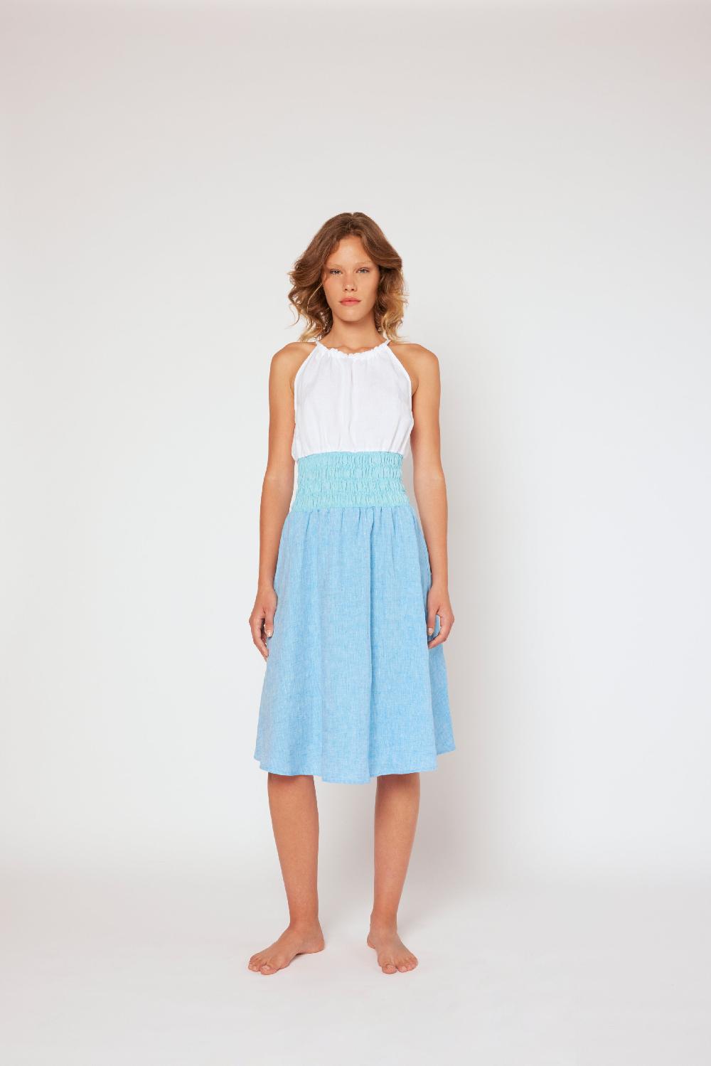 120% Lino Yarn-dyed linen halter dress White/MixBlue