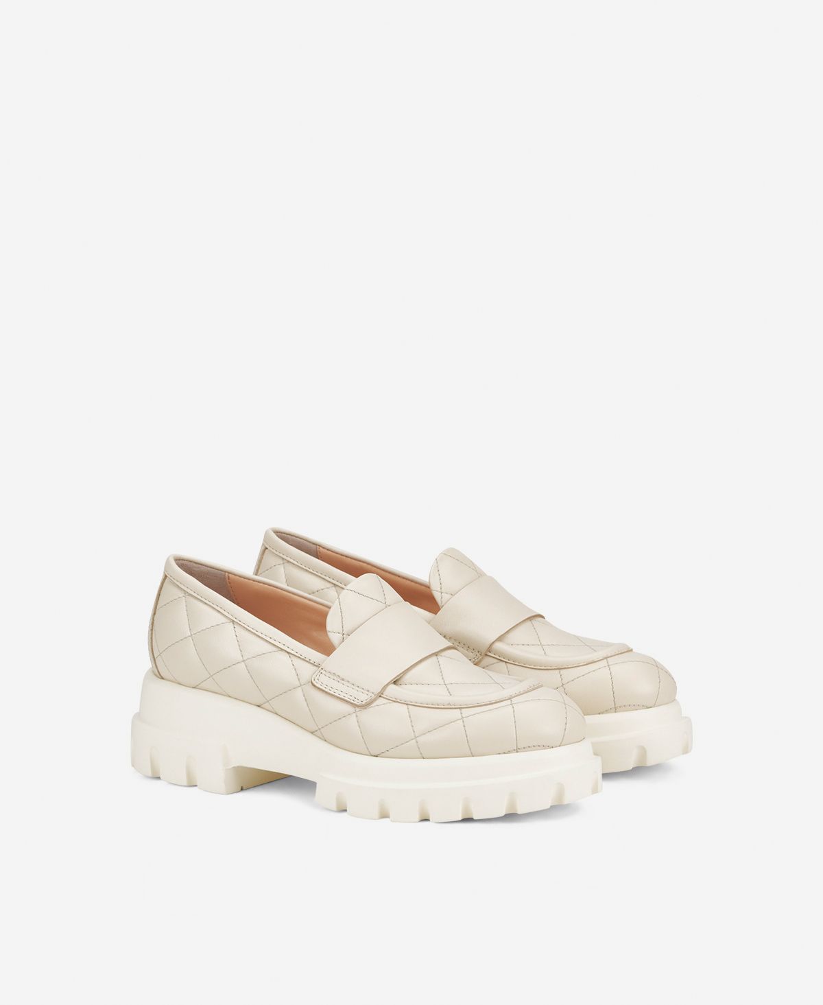 Agl Mocassino In Pelle Avorio Celeste Matelassé