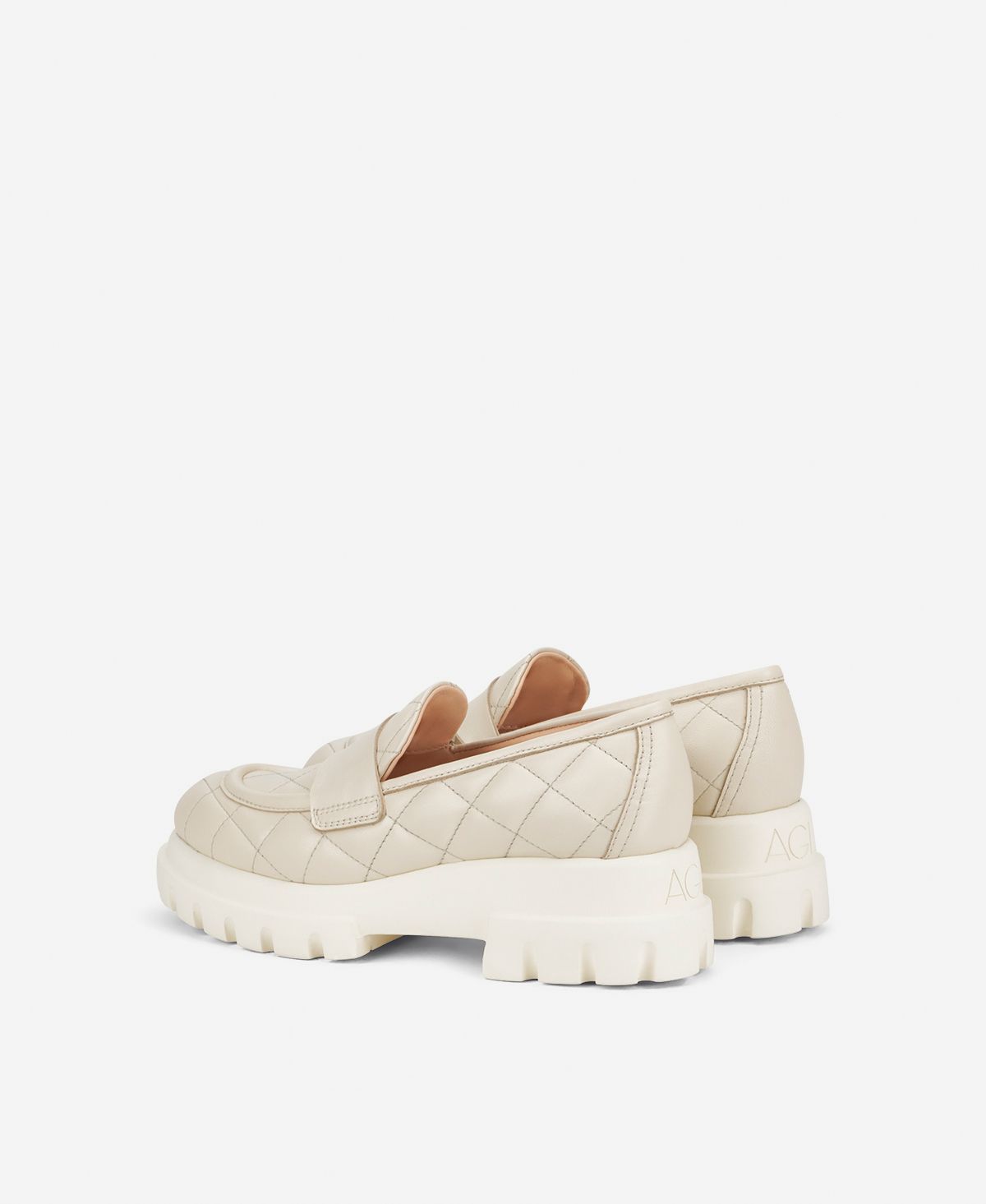 Agl Mocassino In Pelle Avorio Celeste Matelassé