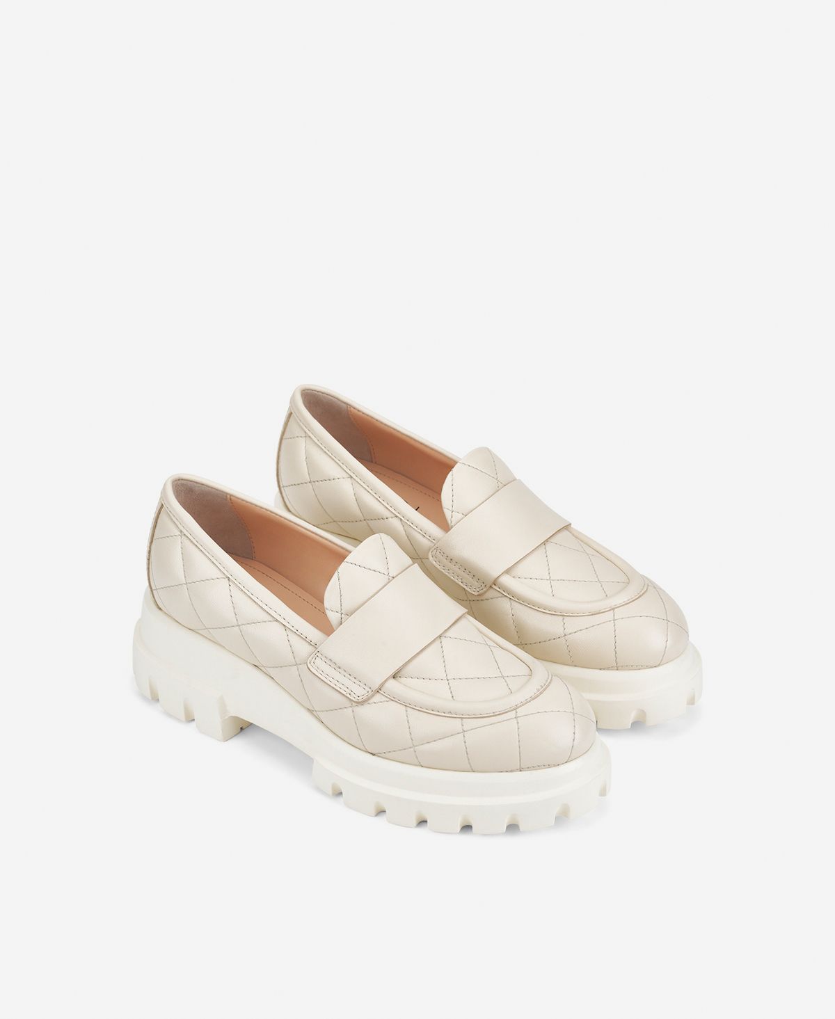 Agl Mocassino In Pelle Avorio Celeste Matelassé