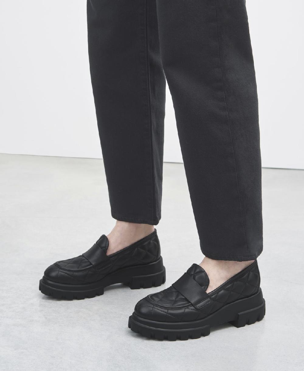 Agl Mocassino In Pelle Nero Celeste Matelassé