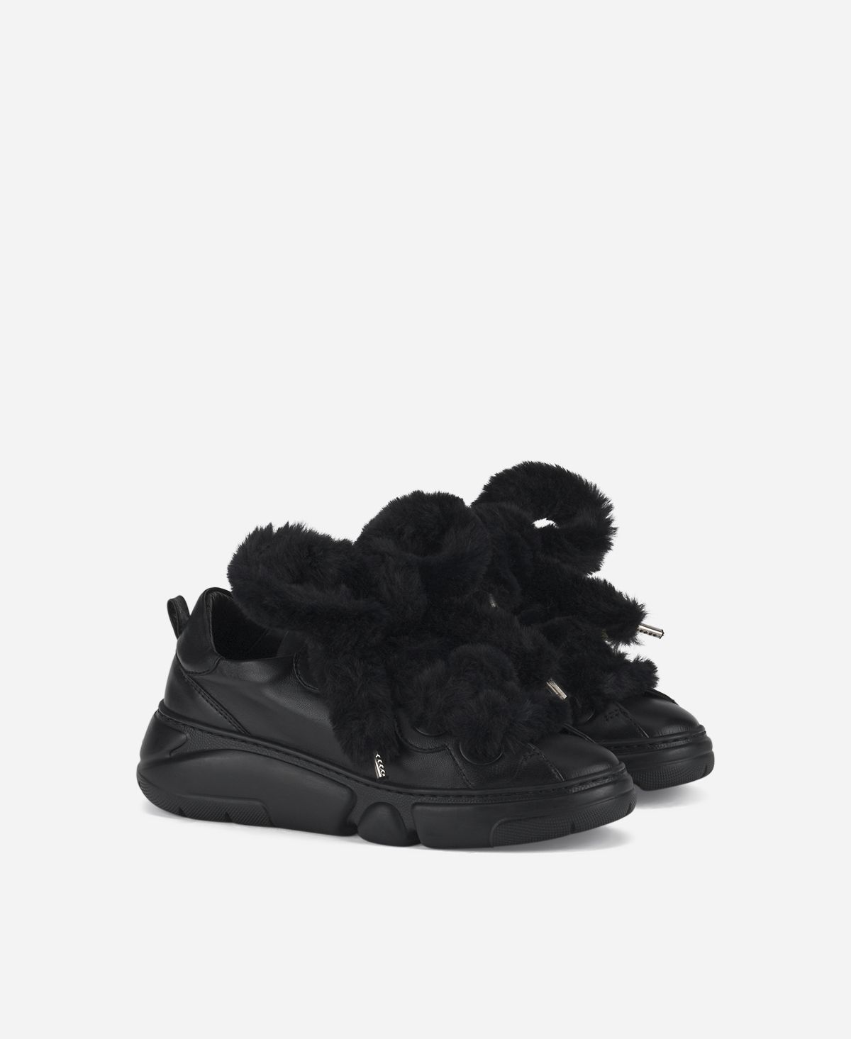Agl Sneaker Con Lacci In Pelliccia Nero Fur Bubble