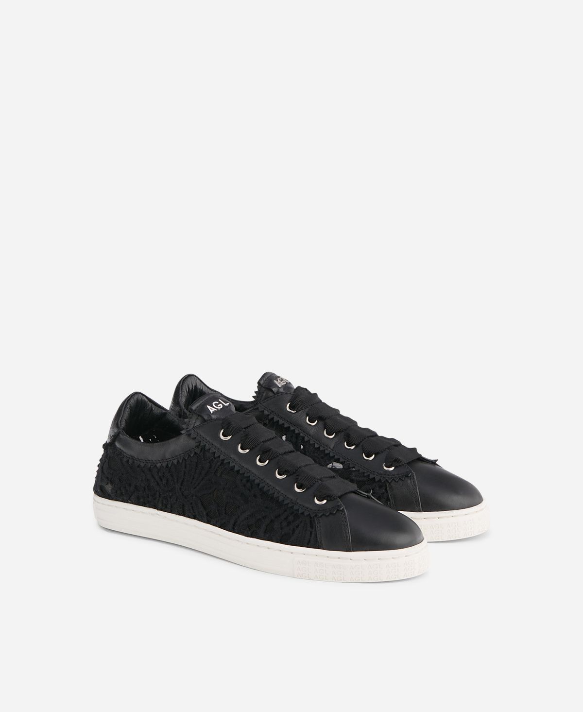 Agl Sneaker In Pizzo Nero Sade Fabric