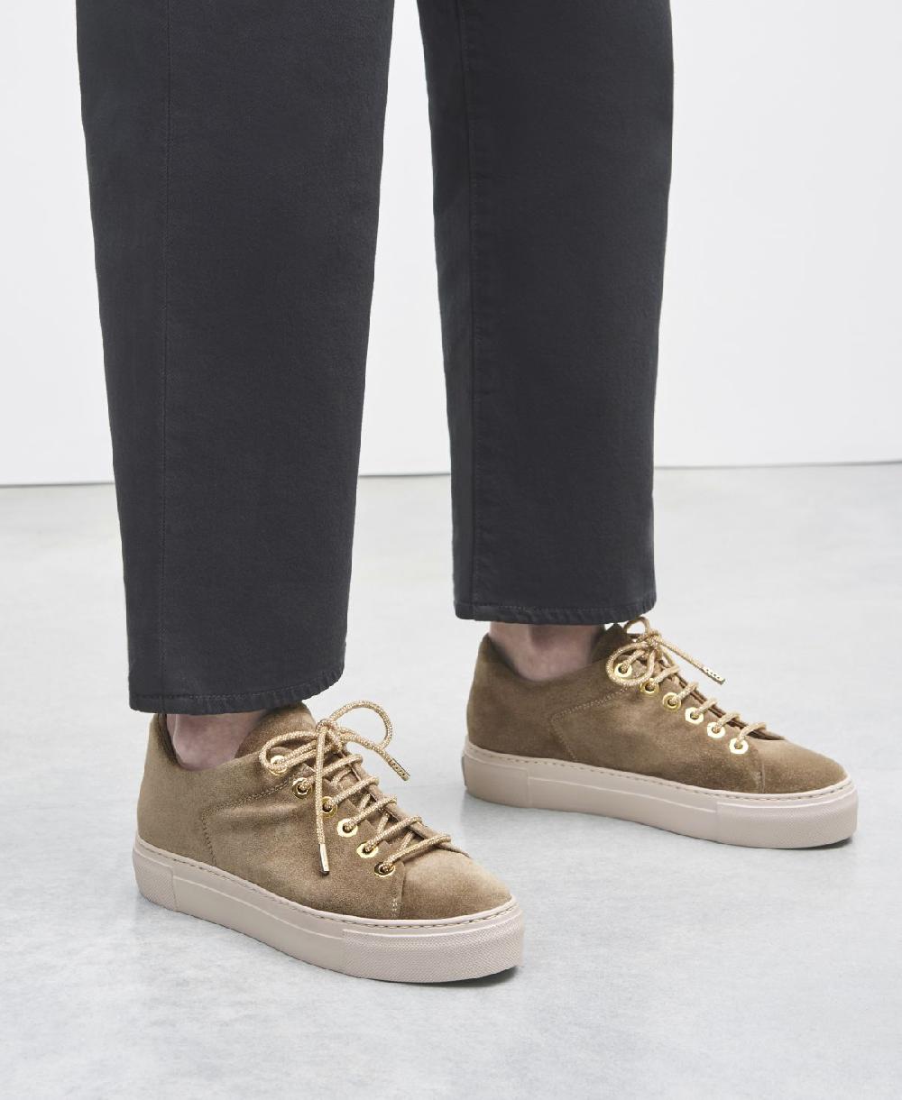 Agl Sneaker In Velour Tortora Crystal