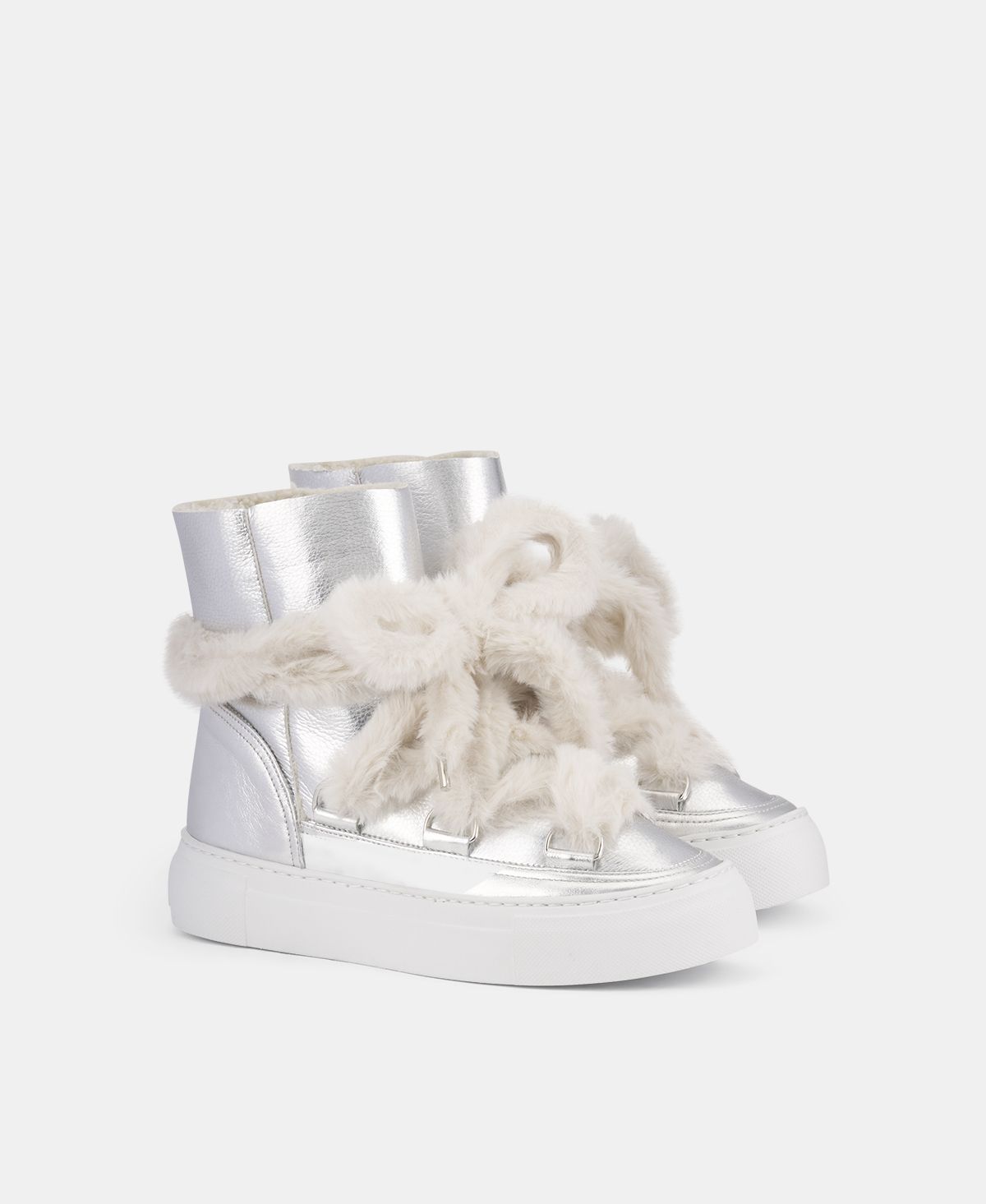 Agl Sneaker Stivaletto Con Pelliccia Argento Kate
