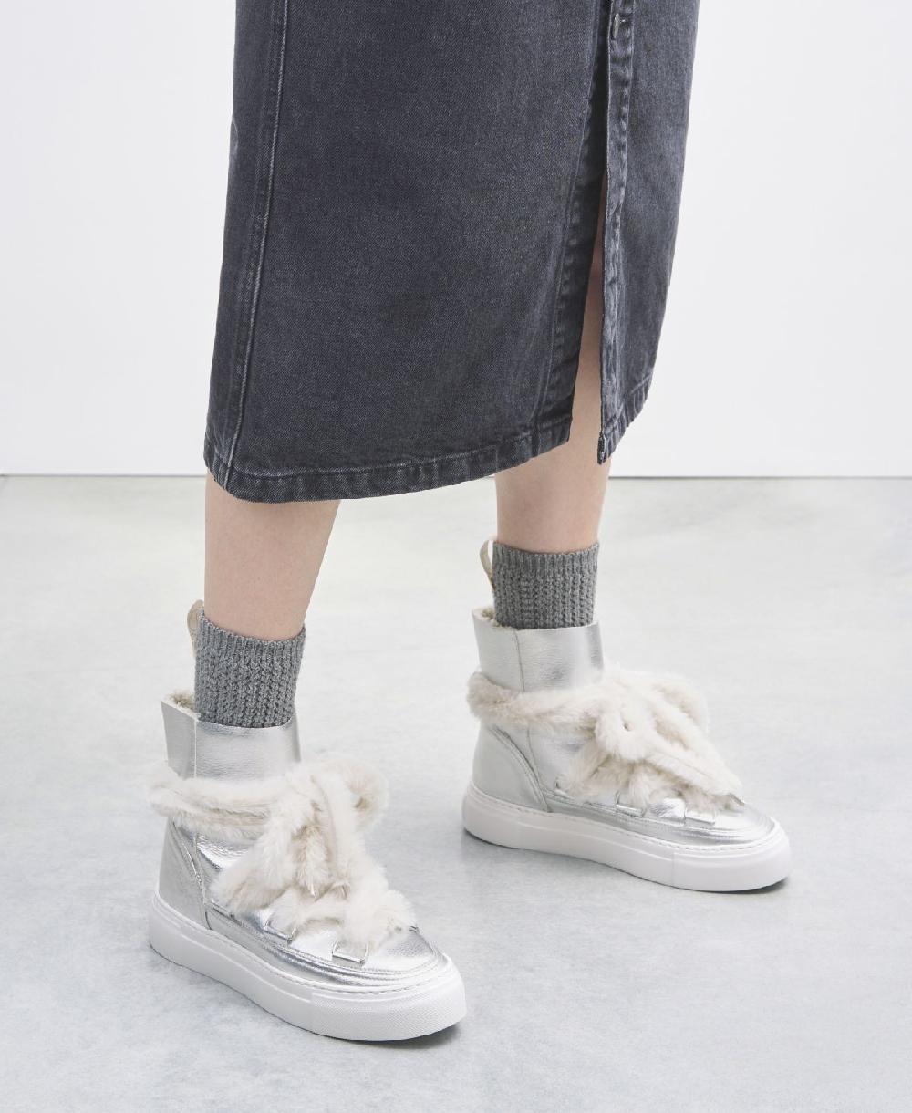 Agl Sneaker Stivaletto Con Pelliccia Argento Kate