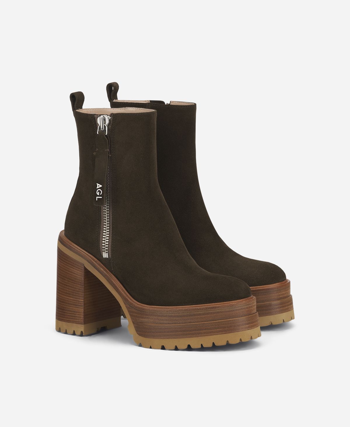 Agl Stivaletto Con Zip E Plateau Brown Tora