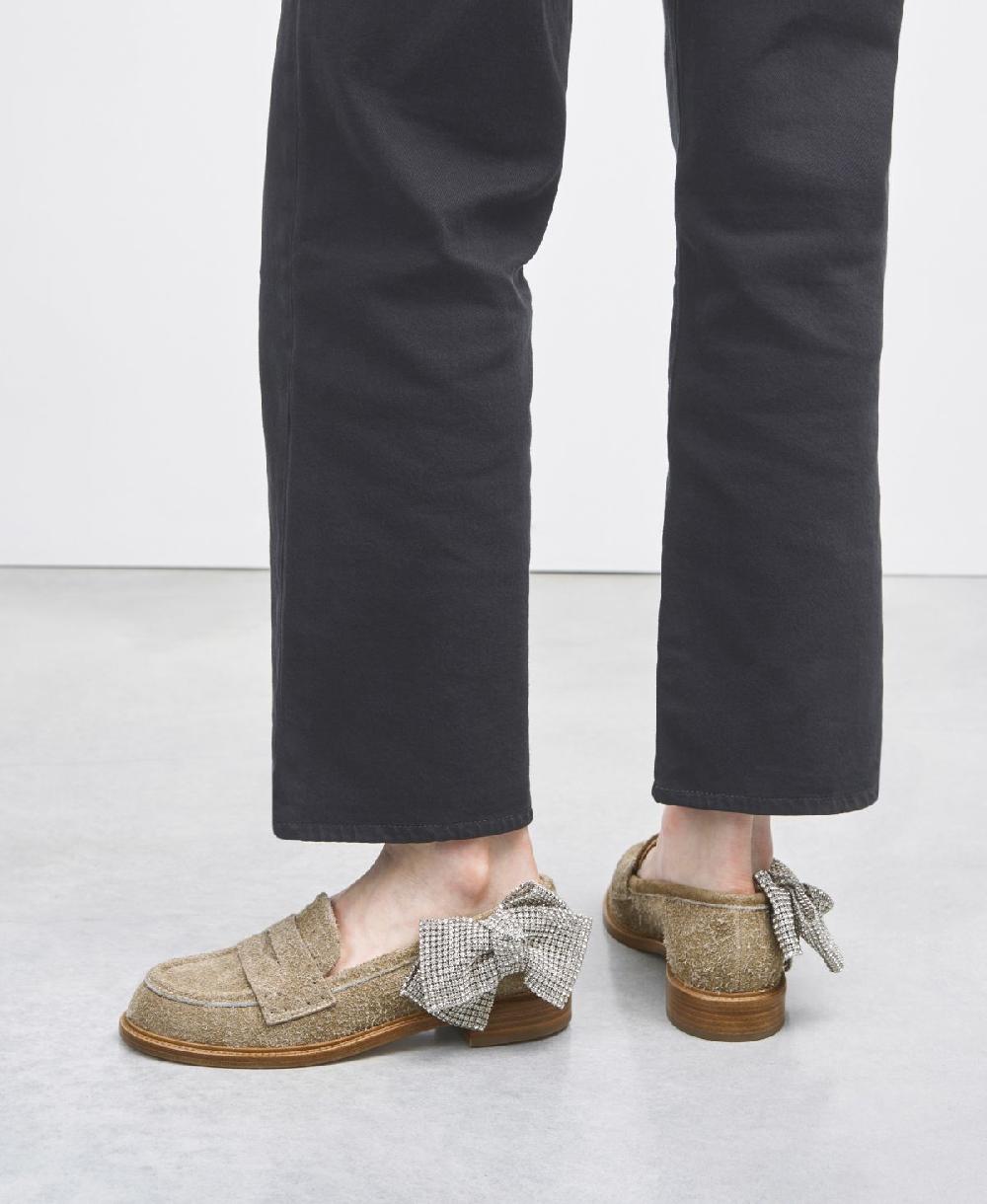 Agl Mocassino Con Fiocco Di Strass Tortora Olivia Ribbon