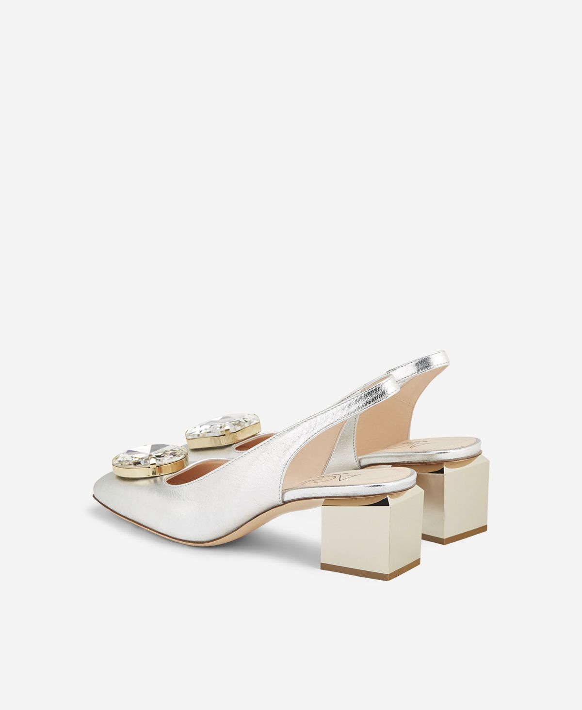 Agl Sling Back Con Tacco A Cubo Argento Angie Sb Crystal
