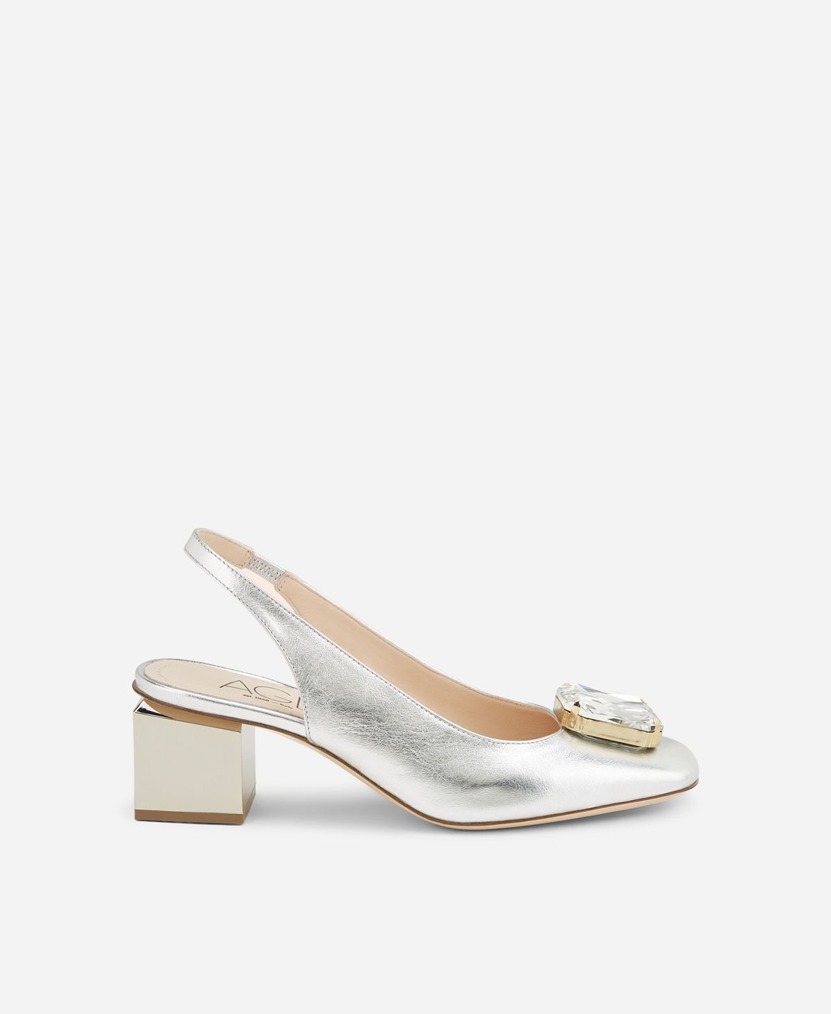 Agl Sling back con tacco a cubo Argento Angie Sb Crystal