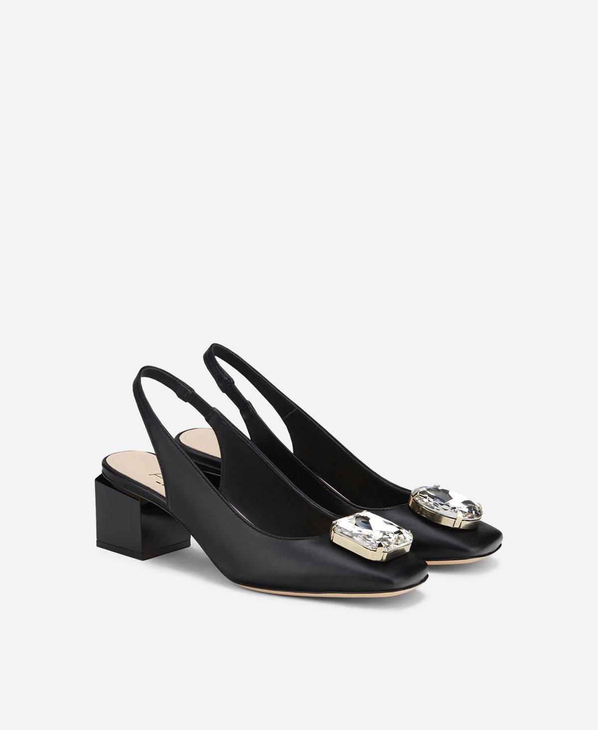 Agl Sling Back Con Tacco A Cubo Nero Angie Sb Crystal