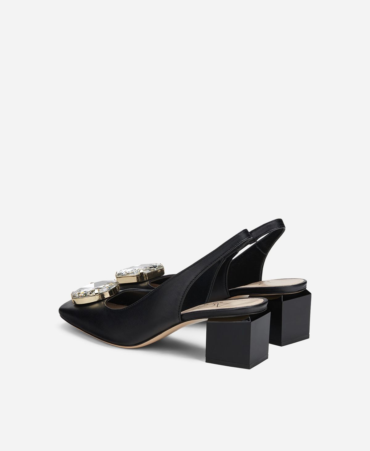 Agl Sling Back Con Tacco A Cubo Nero Angie Sb Crystal