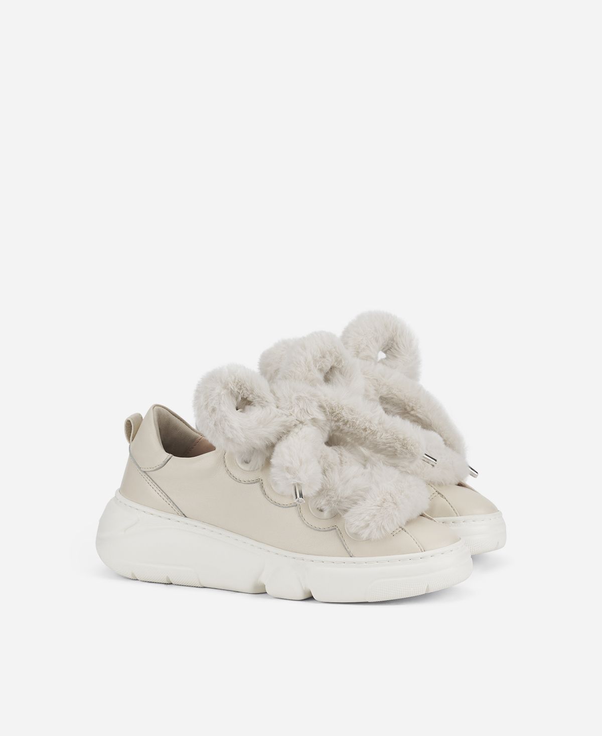 Agl Sneaker Con Lacci In Pelliccia Avorio Fur Bubble