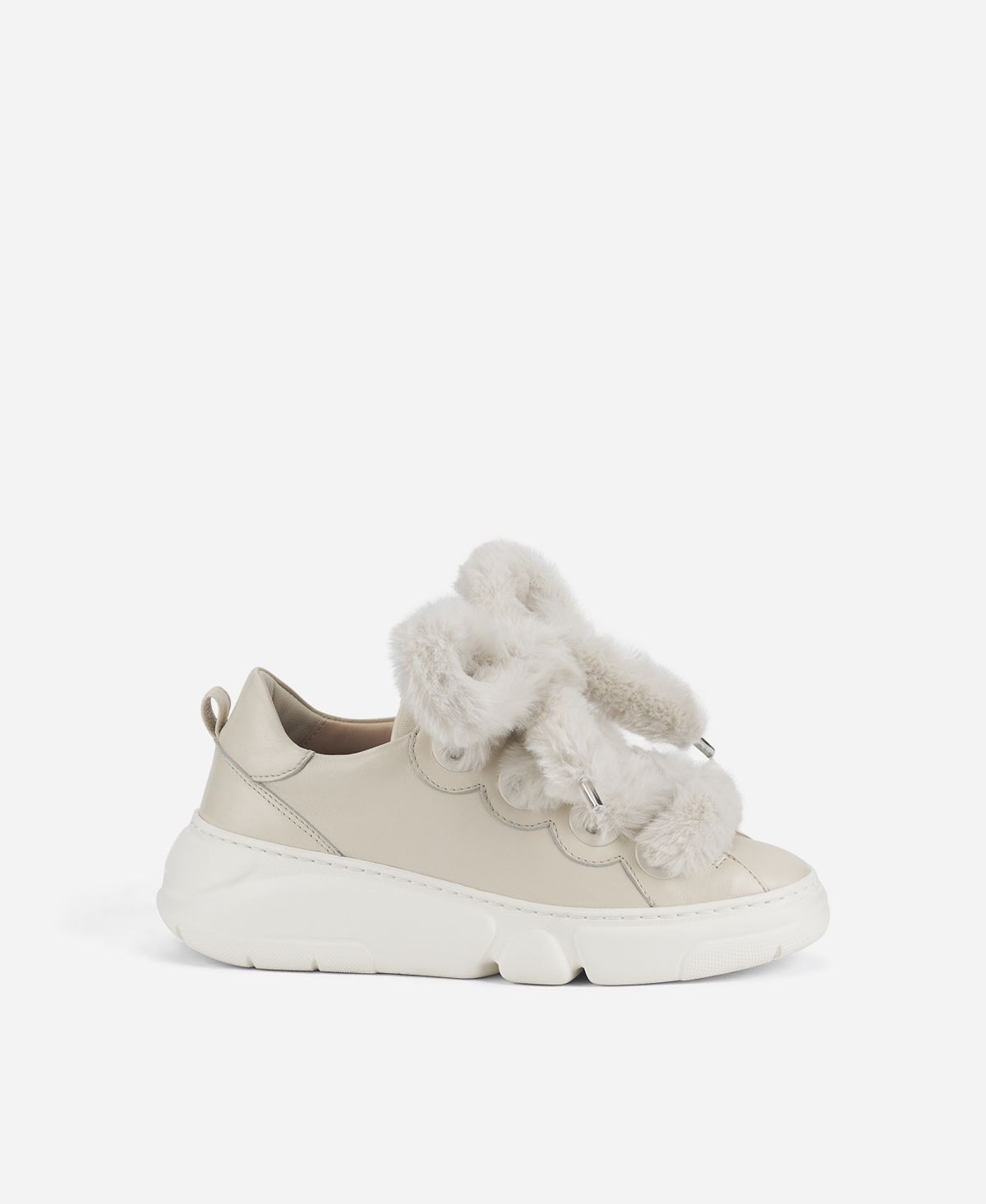 Agl Sneaker con lacci in pelliccia Avorio Fur Bubble