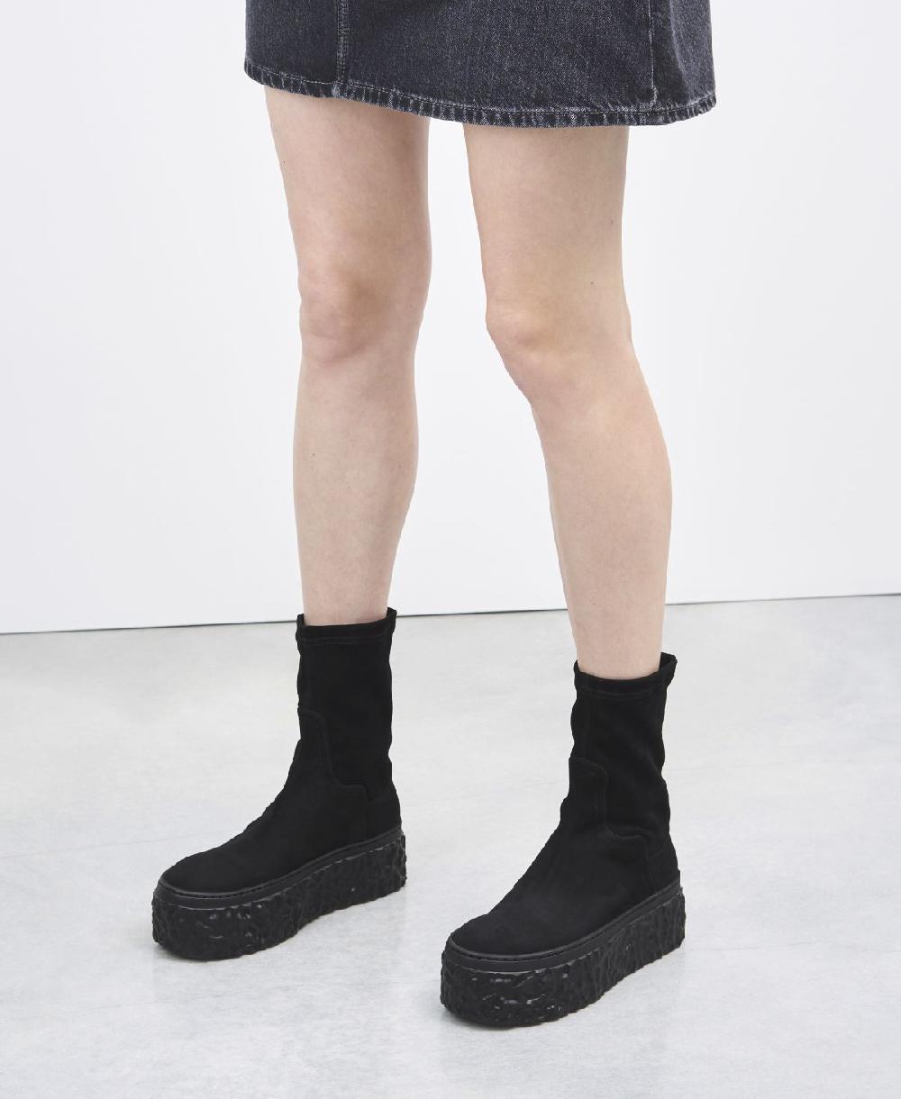 Agl Stivaletto In Velour Con Platform Nero Magma Stretch