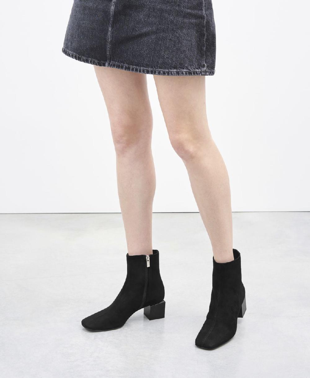 Agl Stivaletto In Velour Con Tacco Cubico Nero Angie Pure