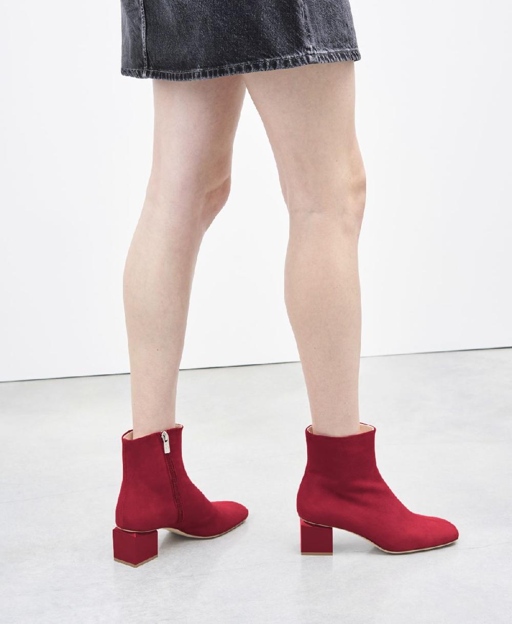 Agl Stivaletto In Velour Con Tacco Cubico Rosso Angie Pure