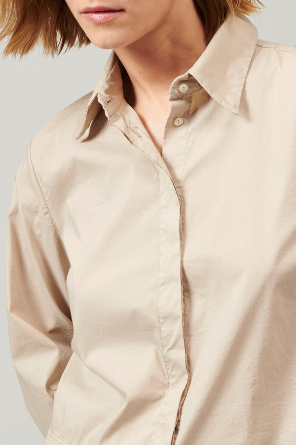 Transit Par Such Camicia In Popeline Di Cotone Stretch Con Manica Voluminosa Sagomata – Transit