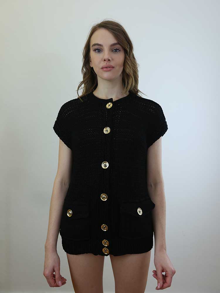 Tricot à Porter BOMBER SENZA MANICHE LUNGO BOTTONI ORO