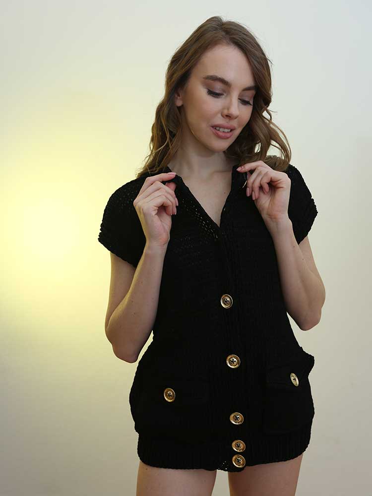 Tricot à Porter BOMBER SENZA MANICHE LUNGO BOTTONI ORO