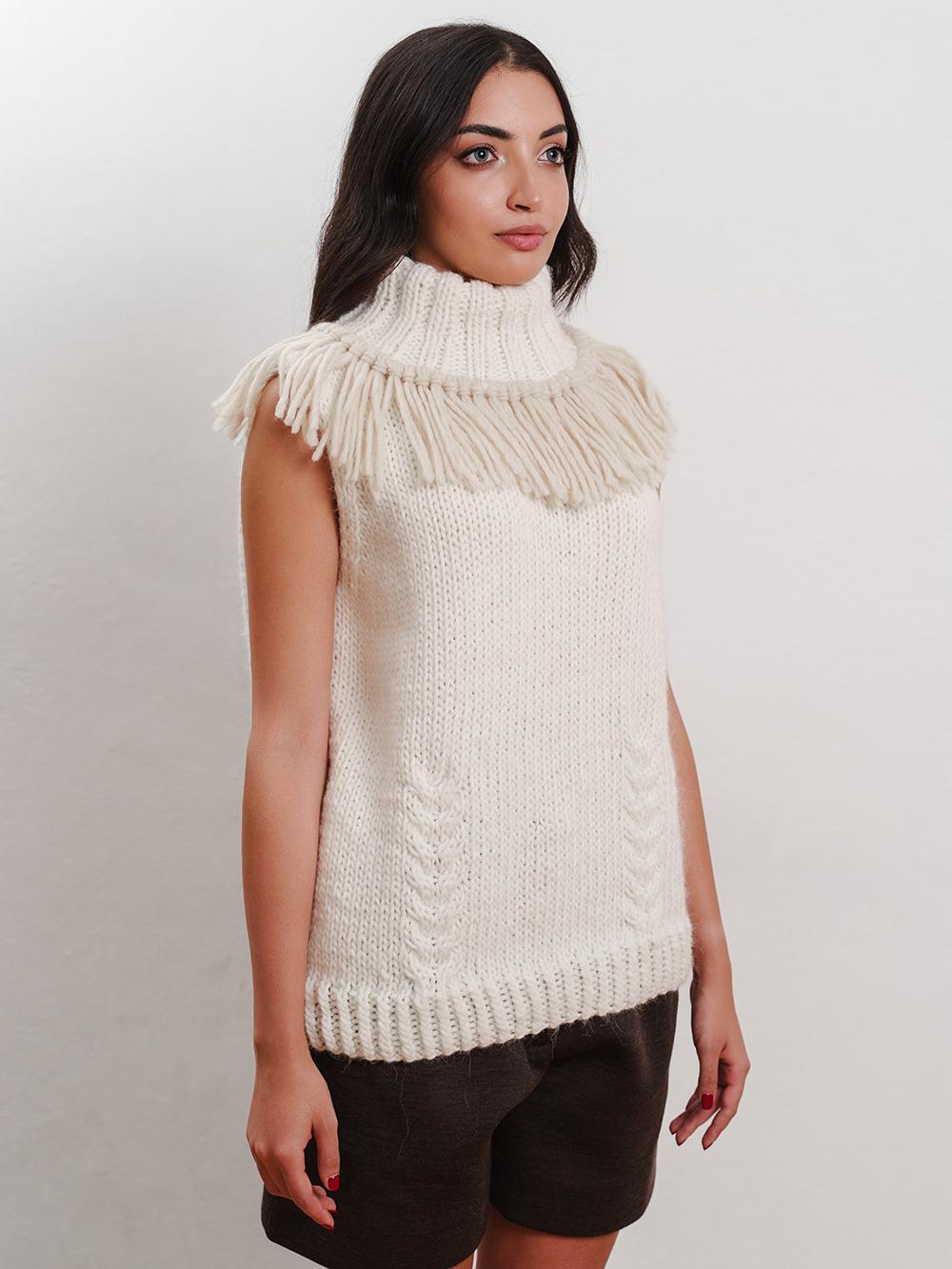 Tricot à Porter Gilet Collo Vulcano Con Frange A Contrasto