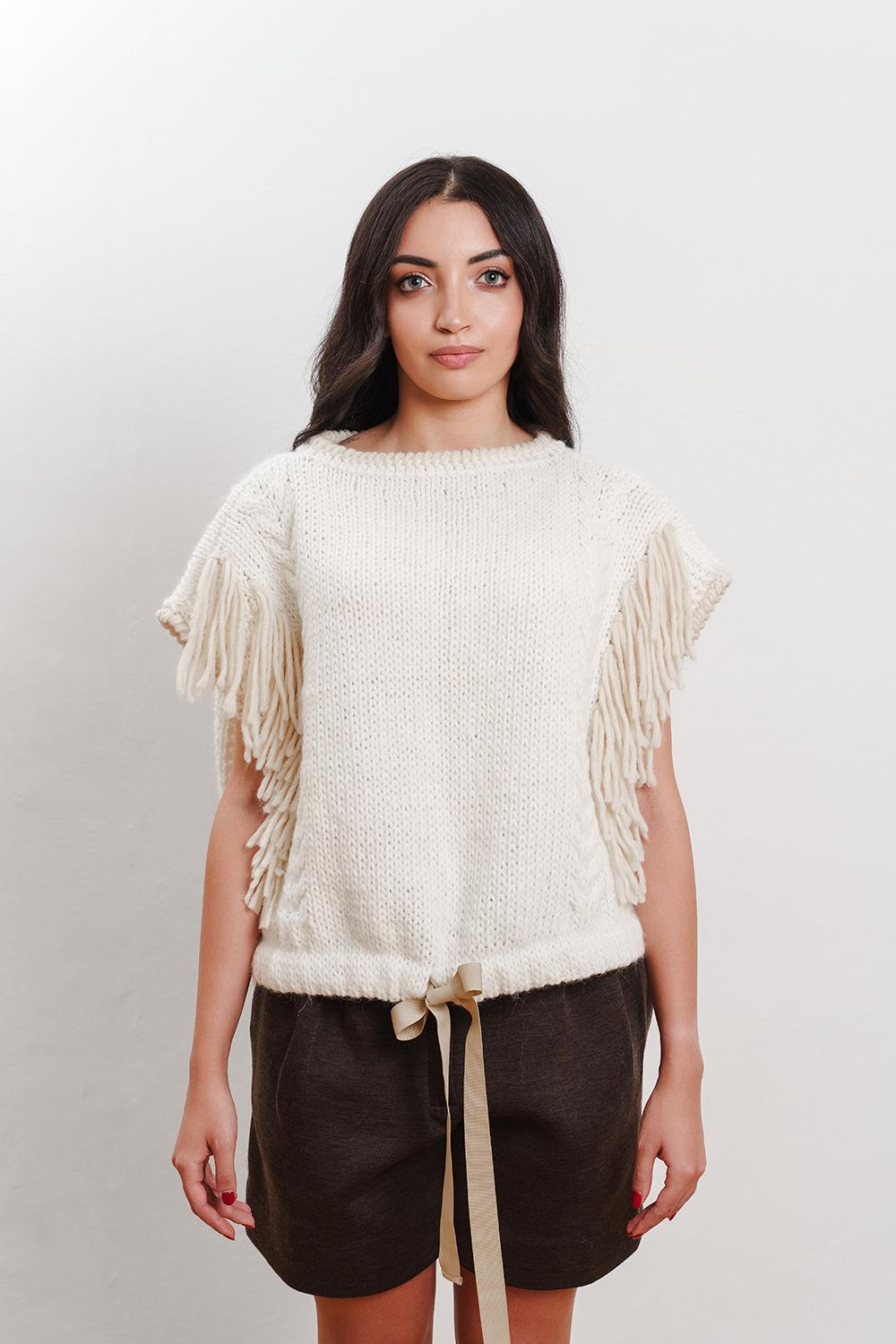 Tricot à Porter Maglia Cubetto Con Coulisse E Frange Laterali