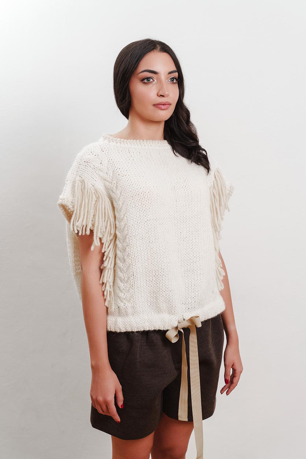 Tricot à Porter Maglia Cubetto Con Coulisse E Frange Laterali