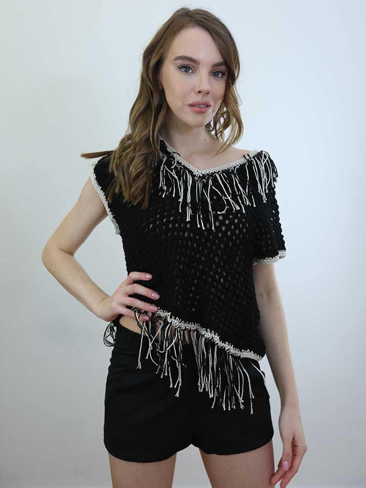 Tricot à Porter MAGLIA CUBO SENZA MANICHE SCOLLO V CON FRANGE