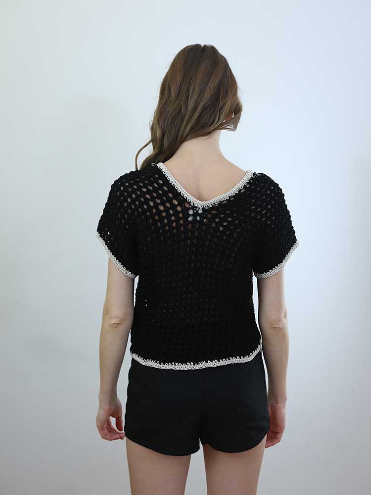 Tricot à Porter MAGLIA CUBO SENZA MANICHE SCOLLO V CON FRANGE