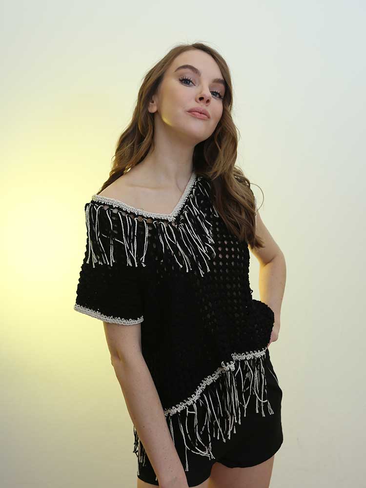 Tricot à Porter MAGLIA CUBO SENZA MANICHE SCOLLO V CON FRANGE