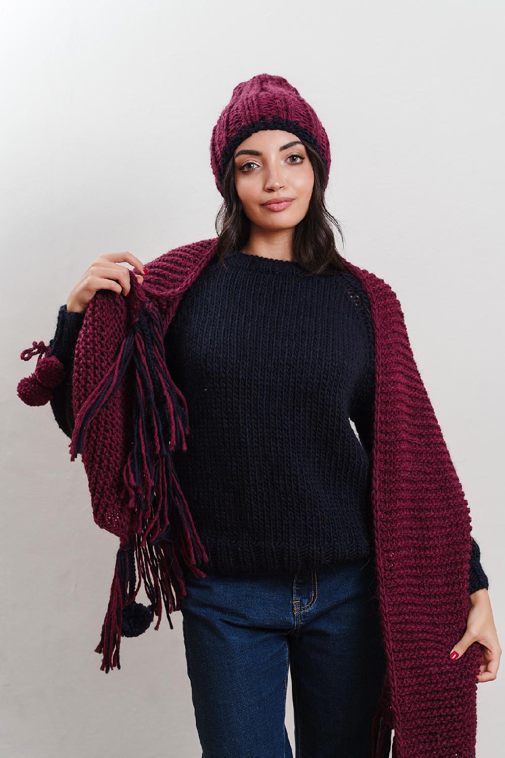 Tricot à Porter Maglia giro collo manica con ricami in costa e pp ai polsi