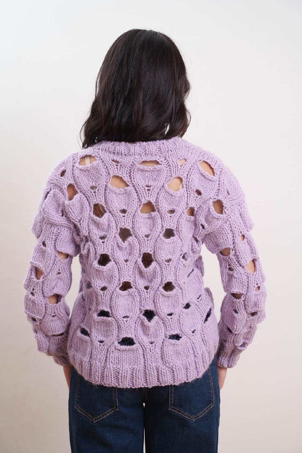 Tricot à Porter Maglia Girocollo In Lana Traforata All Over