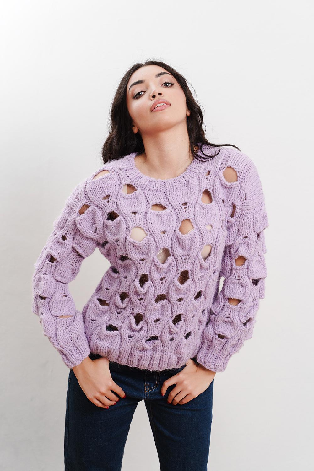 Tricot à Porter Maglia girocollo in lana traforata all over