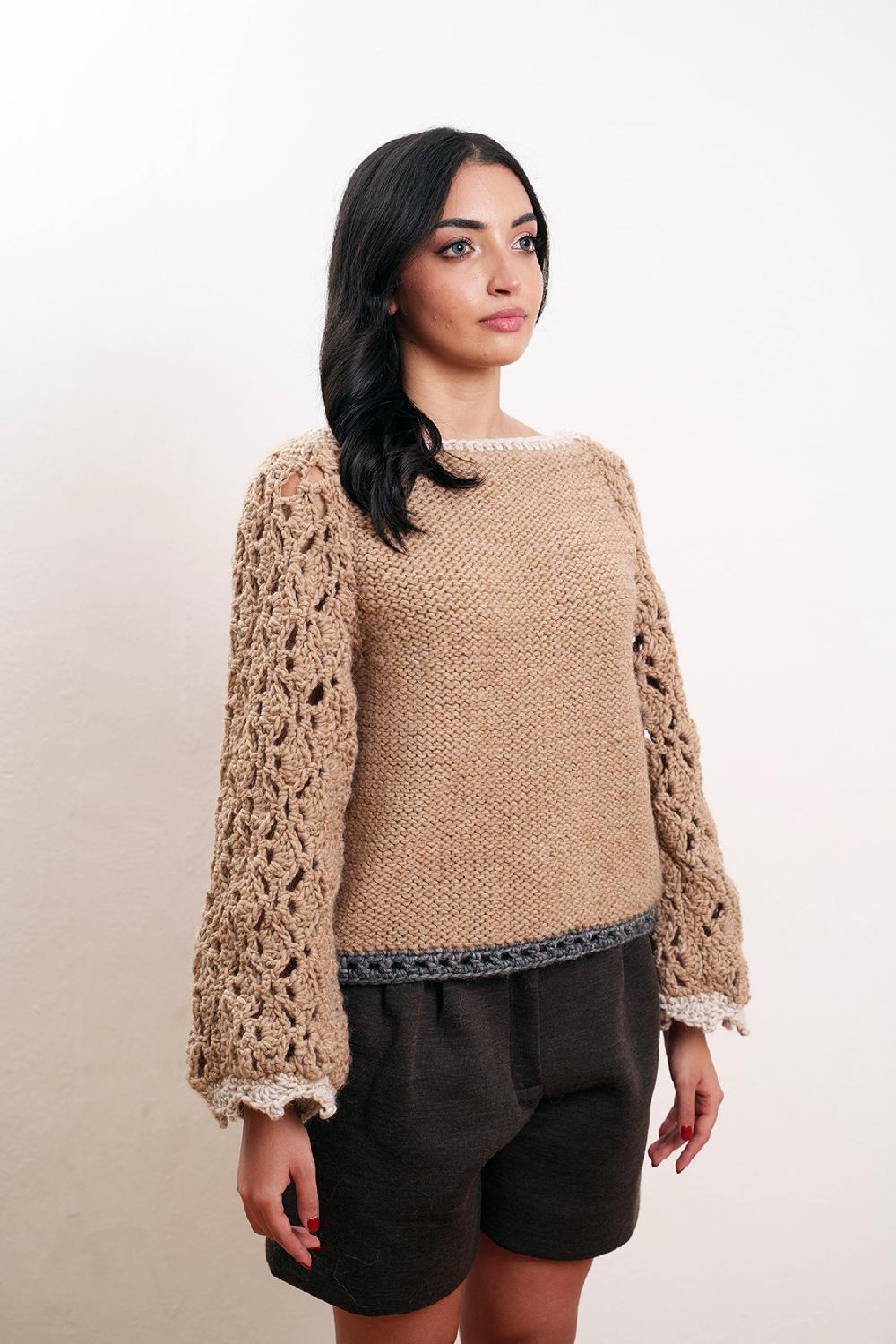 Tricot à Porter Maglia Traforata Scollo A Barca Manica Ampia Fondo Diritto