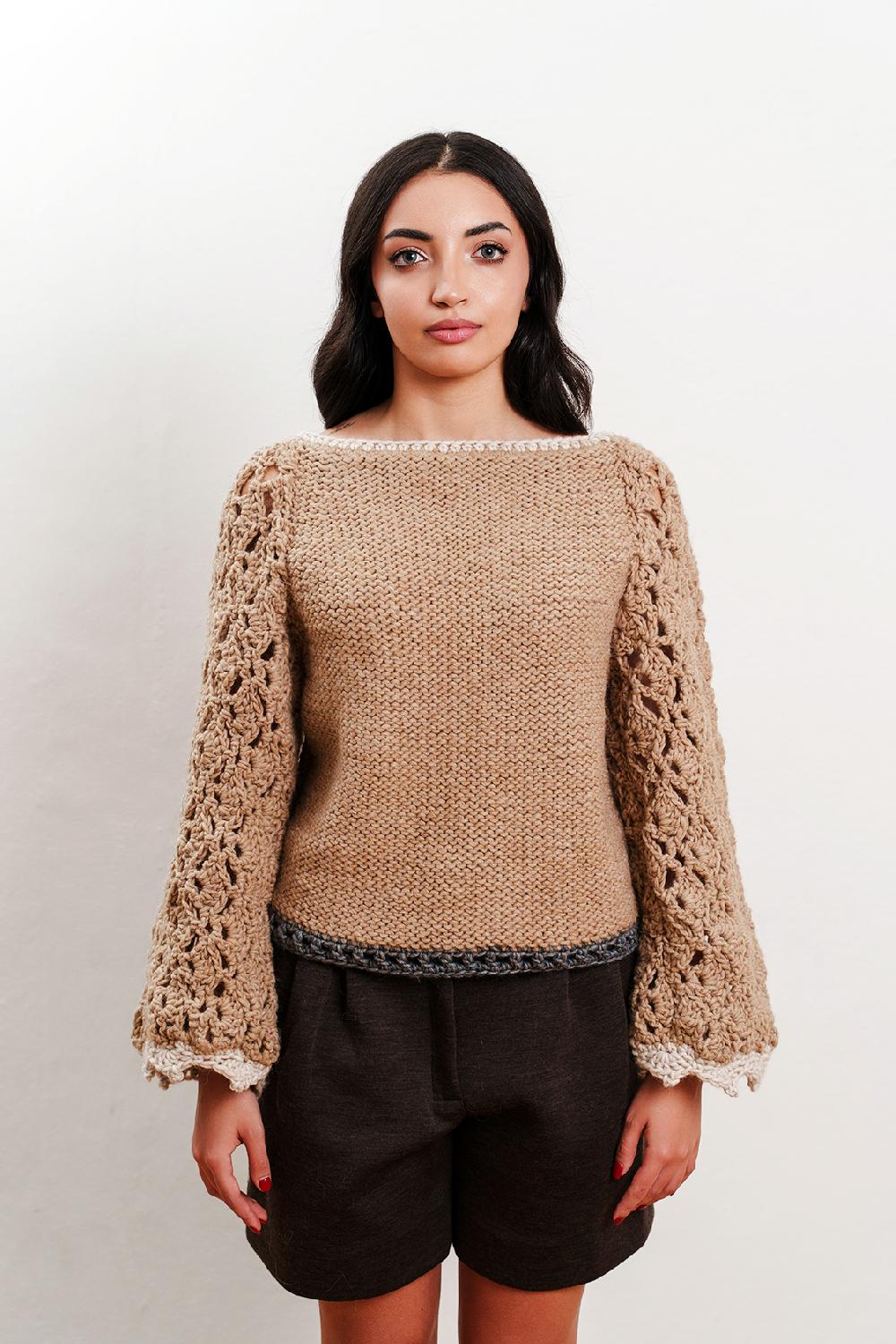 Tricot à Porter Maglia Traforata Scollo A Barca Manica Ampia Fondo Diritto