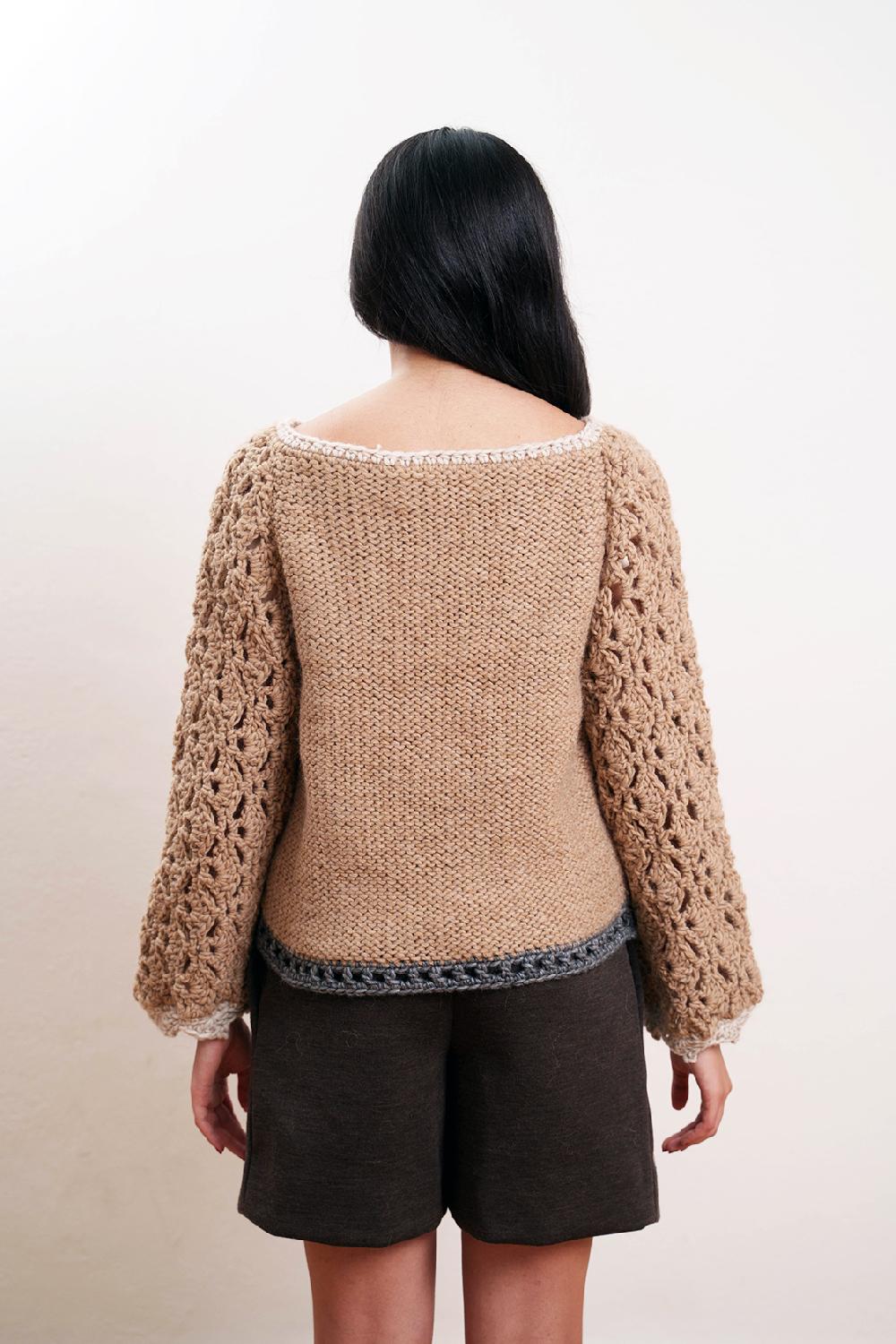 Tricot à Porter Maglia Traforata Scollo A Barca Manica Ampia Fondo Diritto