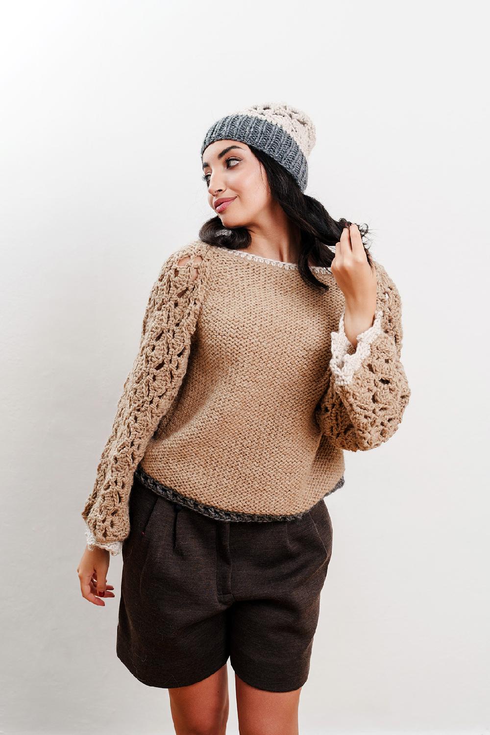 Tricot à Porter Maglia traforata scollo a barca manica ampia fondo diritto