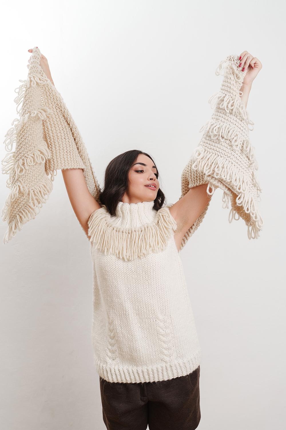 Tricot à Porter Sciarpa Con Finitura Punto Pelliccia