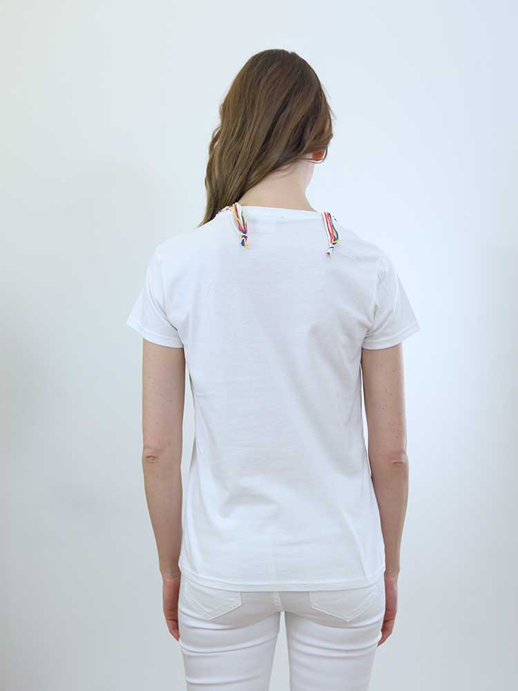 Tricot à Porter T-SHIRT APPLICAZIONE CROCHET E FRANGIA