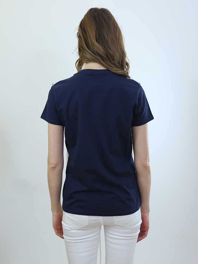 Tricot à Porter T-SHIRT CON APPLICAZIONE A RETE E FRANGE