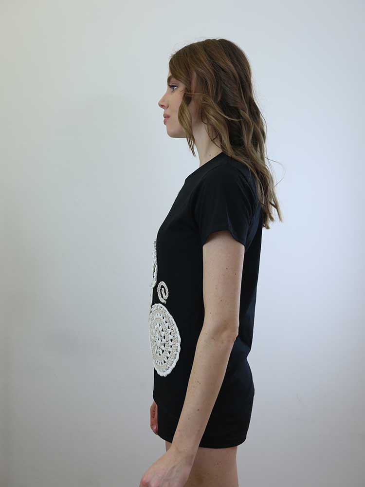 Tricot à Porter T-SHIRT SCOLLO GIRO CON APPLICAZIONI CROCHET