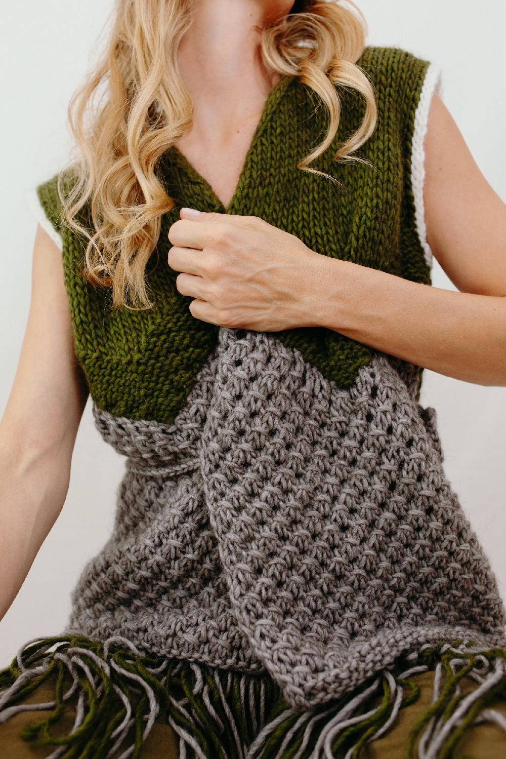 Tricot à Porter Gilet Aperto Con Frange